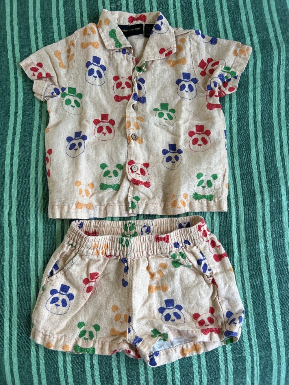 Mini Rodini Panda Bear Linen Set